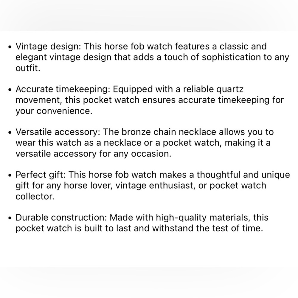 Horse Fob Watches Fashion Quartz Pocket Watch Vintage Necklace Pendant C… - Picture 11 of 11